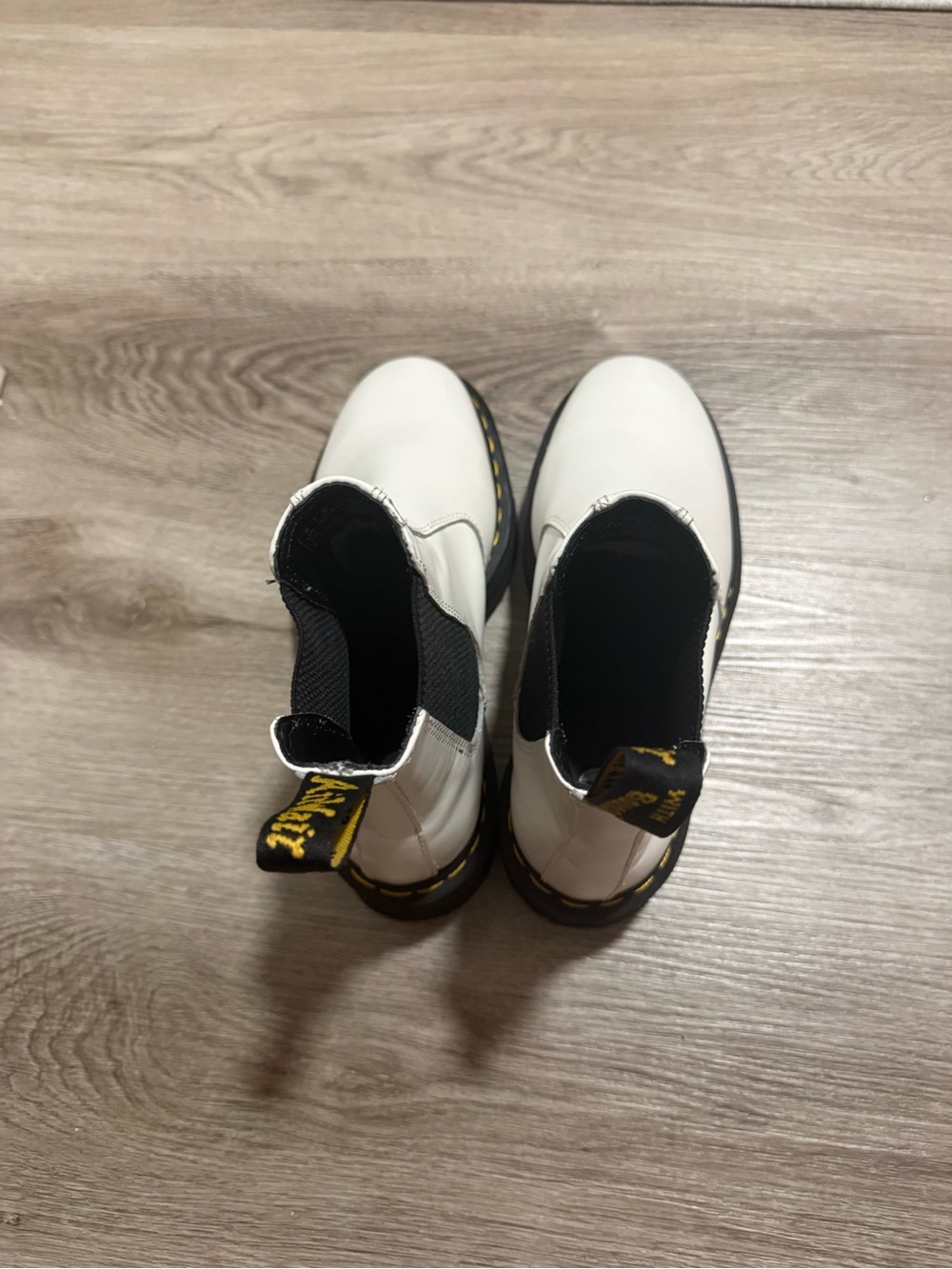 Doc Marten Platform White Chelsea Boots with Black Trim - Picture 2 of 5